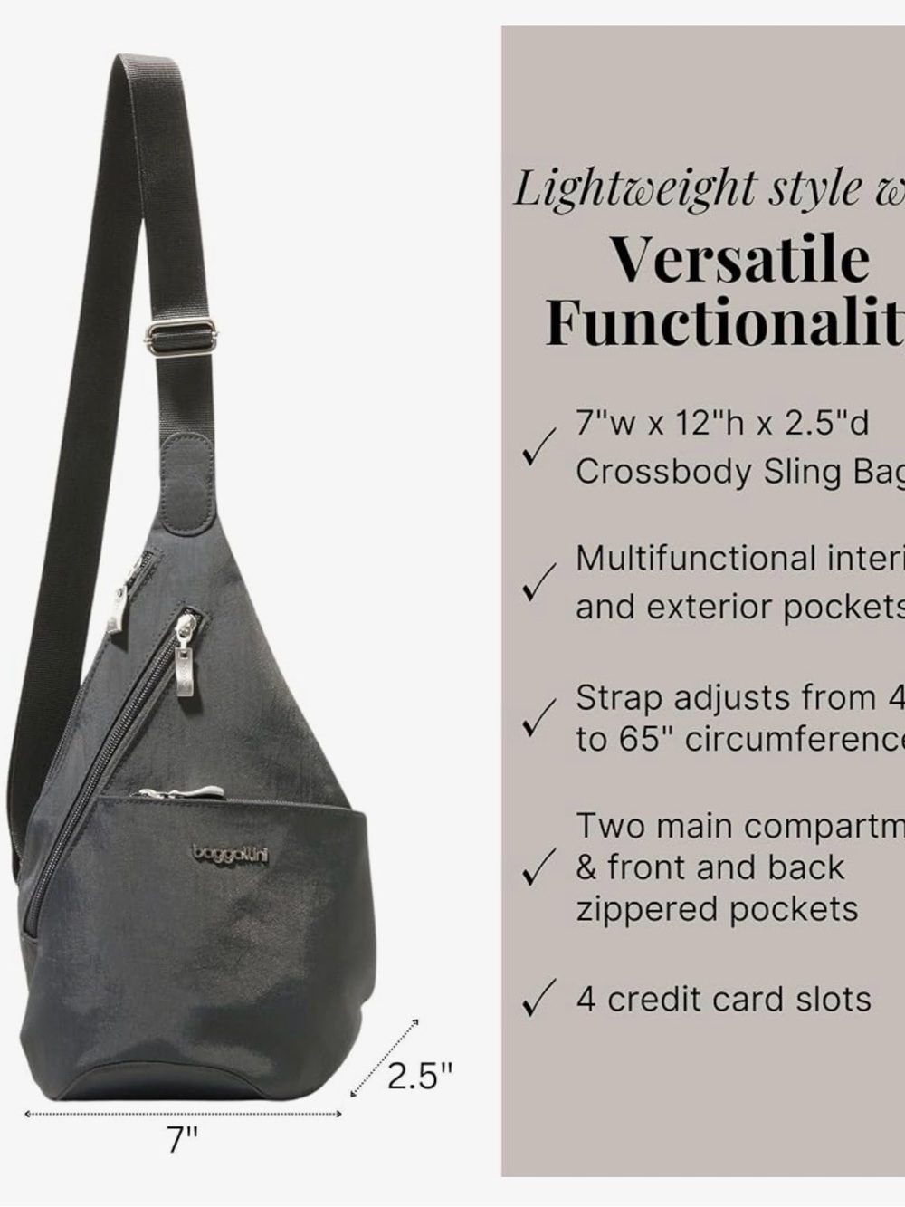EUC Baggallini Black Chettah RFID Print Nylon Mini Crossbody Sling Travel Bag - Picture 12 of 13